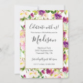 Invitation Fille Rose Peach Purple Burgundy Aquarelle Florale (Devant)