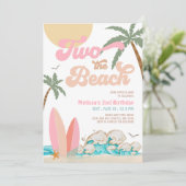 Invitation Fille Rose Pêche TWO la PLAGE Surfant 2e Anniversa (Debout devant)