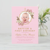 Invitation Fille Rose Photo Baptême premiers orchidées d'anni (Debout devant)