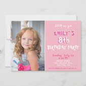Invitation Fille rose Photo fête d'anniversaire (Devant)
