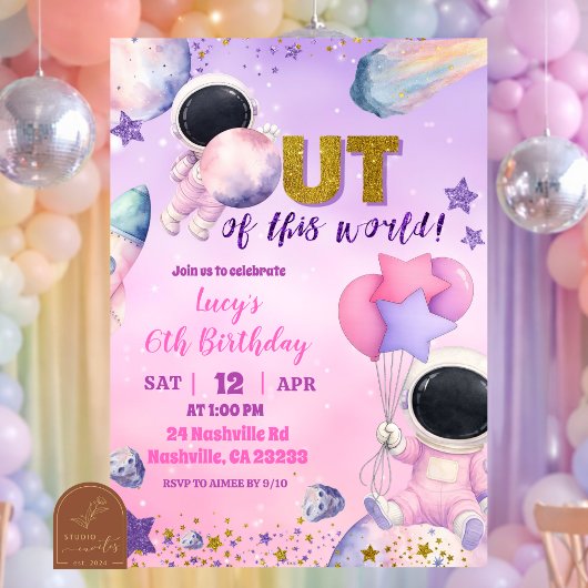 Invitation Fille rose pourpre de l'espace hors de ce monde