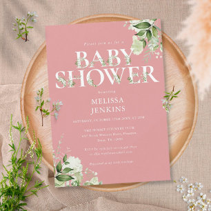 Invitation Fille Rose Poussiéreux Vert Foncé Lettre Baby Show