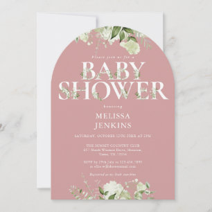Invitation Fille Rose Poussiéreux Vert Letter Baby Shower