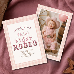 Invitation Fille Rose Premier Rodéo Photo 1er Anniversaire