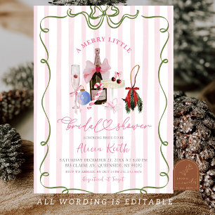 Invitation Fille Rose Rayures Fantaisistes Noël Fête de Maria
