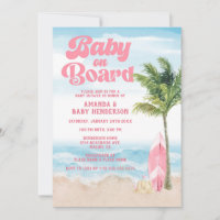 Fille Rose Rétro Bébé À Bord Surf Baby Shower