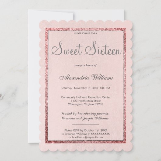 Invitation Fille rose rose or argent parties scintillant Swee (Devant)