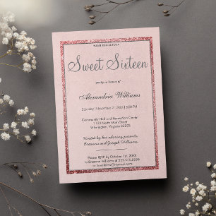 Invitation Fille rose rose or argent parties scintillant Swee