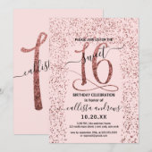 Invitation Fille Rose Rose Or Confetti Bordure Sweet 16 (Devant / Derrière)