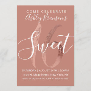 Invitation Fille Rose Rose Rose Gold Foil Moderne Sweet 16