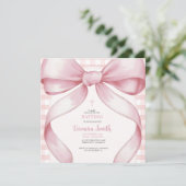 Invitation Fille rose rousse BaptêmeCollier de perle de Bow (Debout devant)