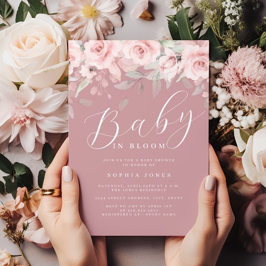Invitation Fille rose rousse Floral Baby dans le Baby shower 
