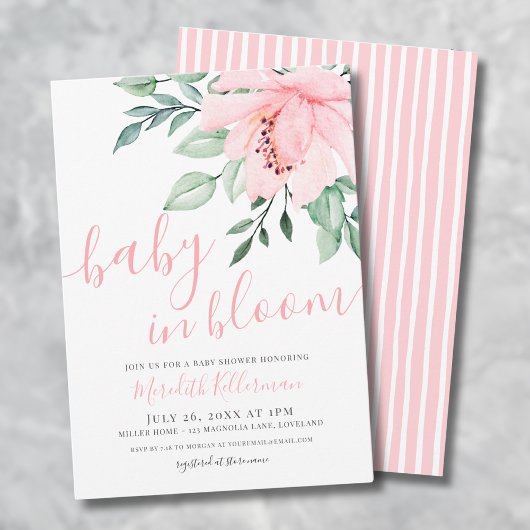 Invitation Fille rose rousse Floral bébé en fleurs douche