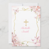 Invitation Fille rose rousse tenant la Bible Première Sainte  (Dos)