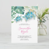 Invitation Fille rose Tortue tropicale En vichy Anniversaire (Debout devant)