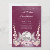 Invitation Fille rose Triple Lune Floral étoile à la main (Devant)