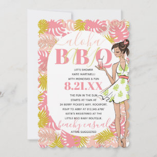 Invitation Fille rose Tropical Aloha Baby BBQ Douche Invitat