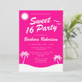 Invitation Fille rose Tropical Plage Anniversaire Sweet 16 (Debout devant)