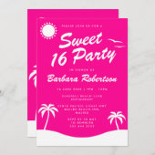 Invitation Fille rose Tropical Plage Anniversaire Sweet 16 (Devant / Derrière)