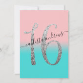 Invitation Fille rose Turquoise Parties scintillant argent Om (Dos)