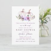 Invitation Fille Rose Twins Citrouille Automne Baby shower d' (Debout devant)