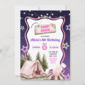 Invitation Fille Rose Violet Camping Anniversaire (Devant)