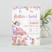 Invitation Fille rose violet Fée Florale Anniversaire (Debout devant)