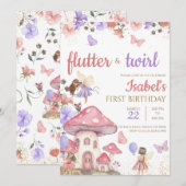 Invitation Fille rose violet Fée Florale Anniversaire (Devant / Derrière)