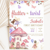 Invitation Fille Rose Violet Floral Fée Anniversaire