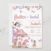 Invitation Fille Rose Violet Floral Fée Anniversaire (Devant)