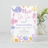Invitation Fille Rose Violet Jaune Deux Anniversaire Mer (Debout devant)