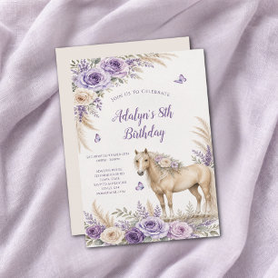 Invitation Fille Rose Violette Cheval 8ème Anniversaire