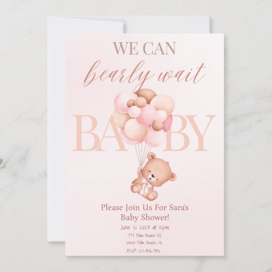 Invitation Fille Rose Vive Nous Pouvons Attendre Baby shower (Devant)