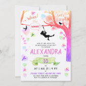 Invitation Fille rose Zipline Adrénaline Aventure Aquarelle (Devant)