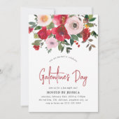 Invitation Fille Rouge & rose Floral Galentine's (Devant)