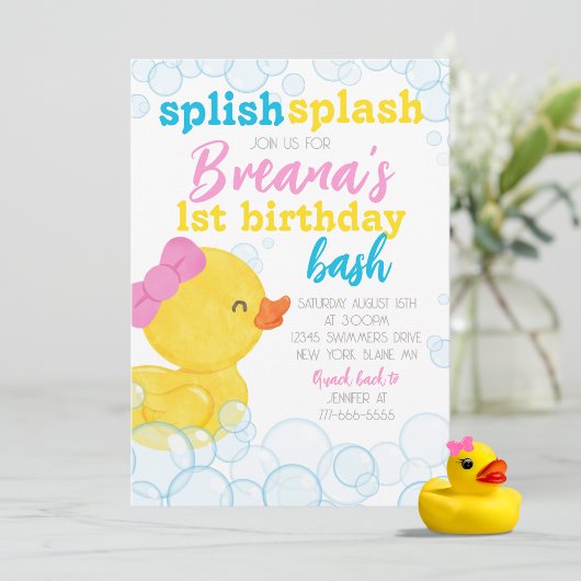 Invitation Fille Rubber Canard Splish Splash Anniversaire