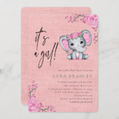 Invitation Fille Rustique burlap baby shower de fleurs d'élép (Devant / Derrière)