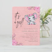 Invitation Fille Rustique burlap baby shower de fleurs d'élép (Debout devant)