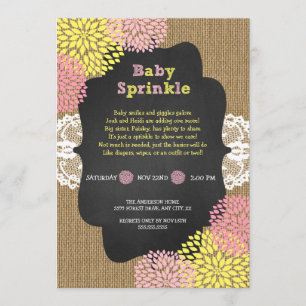 Invitation Fille rustique chic baby sprinkle / toile de jute 