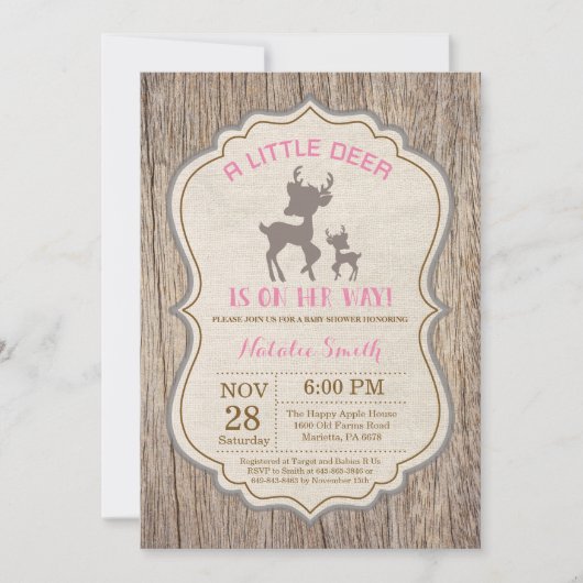 Invitation Fille rustique d'invitation de baby shower de (Devant)