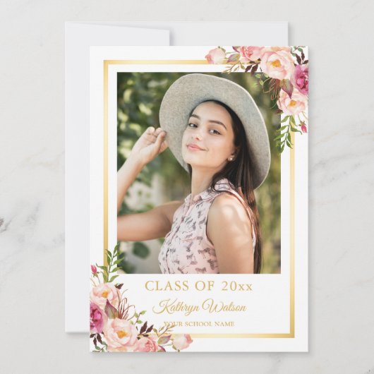Invitation Fille Rustique Floral Gold Photo Party (Devant)