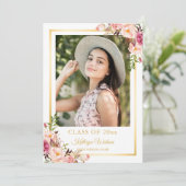 Invitation Fille Rustique Floral Gold Photo Party (Debout devant)