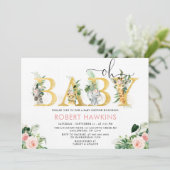 Invitation Fille Safari animal modifiable Oh Baby shower (Debout devant)