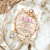 Invitation Fille Safari Animaux Baby shower rose