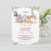 Invitation Fille Safari Animaux Verdure Jungle Baby shower (Debout devant)