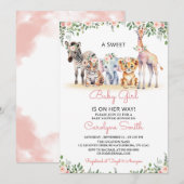 Invitation Fille Safari Animaux Verdure Jungle Baby shower (Devant / Derrière)