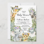 Invitation Fille Safari Baby shower violet Floral (Devant)