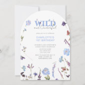 Invitation Fille sauvage 1er anniversaire Blue Floral Inv (Devant)