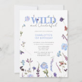Invitation Fille sauvage et magnifique 1er anniversaire bleu  (Devant)