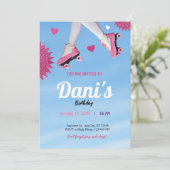 Invitation fille scintillante rose mignonne ciel bleu anniver (Debout devant)